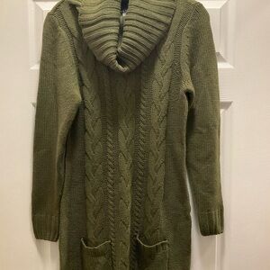 VENUS  Green Cable Knit Cowl Knee Length Sweater Dress